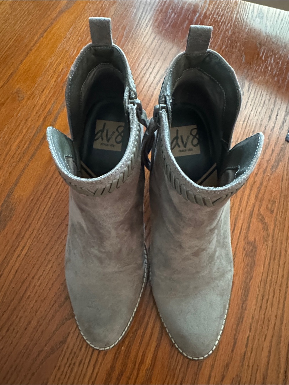DV by Dolce Vita Gray Suede Ankle Booties with Stitched Trim